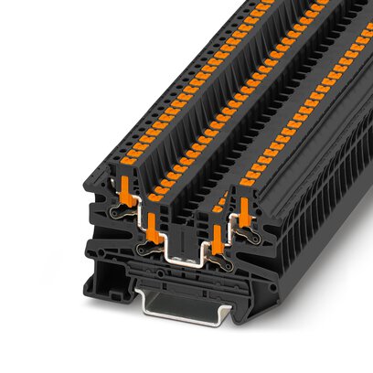 Phoenix Contact Multi-Conductor Terminal Block; PTV 2.5-QUATTRO BK; 20A; 600V; 1-Level; #26 - #12; Push-In - Horizontal Entry Connection; Black